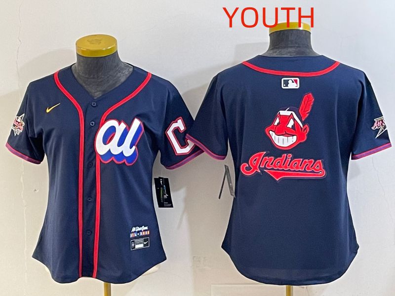 Youth 2025 Cleveland Indians Blank Drak Blue All star Nike MLB Jersey style 03